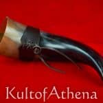 Lord of Battles - Large Viking Drinking Horn with Brown Leather Belt Holder