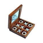 Mythrojan Wooden Tic Tac Desktop Game Toy Handmade Crosses Travel Board Game