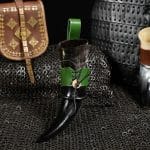 Mythrojan Drinking Horn with Leather Holder Authentic Medieval Inspired Viking Wine/Mead Mug - Green