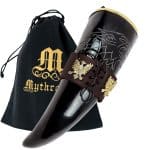 Mythrojan The King of The North - Viking Drinking Horn with Leather Holder - Polished Finish - 300 ML / with Brown Leather Holder
