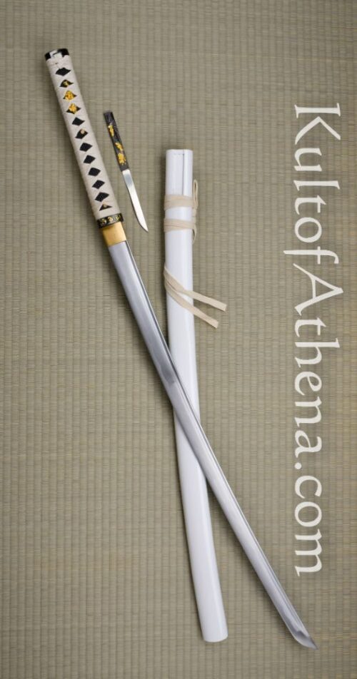 Musha Zetsurin Katana with Hidden Kozuka Blade - White Saya Scabbard