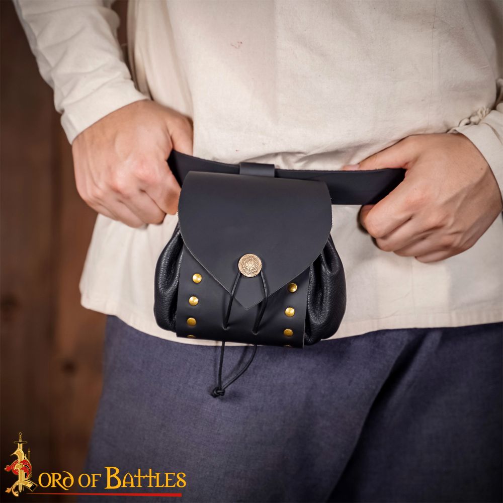 Lord of Battles - Leather Belt Pouch with Antiqued Brass Clasp