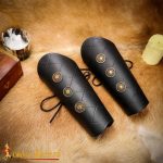 Leather Bracers with Antiqued Brass Medallions Set – Black – Lord of Battles