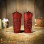 Celtic Spiral Leather Bracer Set – Red – Lord of Battles