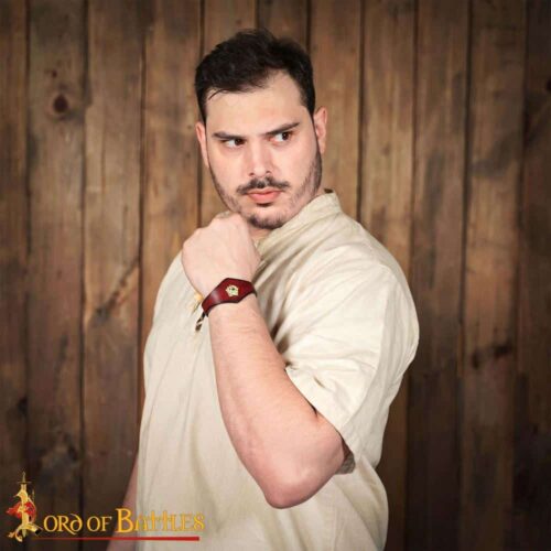 Leather Bracelet with Decoration - Maroon - Lord of Battles