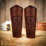 Celtic Spiral Embossed Leather Bracers – Brown – Lord of Battles