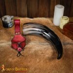 Viking Drinking Horn with Maroon Leather Holder and Bag – 700 ml – Lord of Battles
