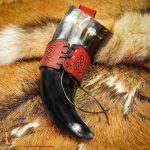 Maroon Leather Drinking Horn Holder with Embossed Knotwork Design – Larger Version – Lord of Battles