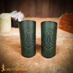 Norse Thor’s Hammer Mjolnir Leather Bracers Set – Green – Lord of Battles