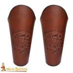 Embossed Three Headed Dragon Leather Bracers Set – Brown – Lord of Battles