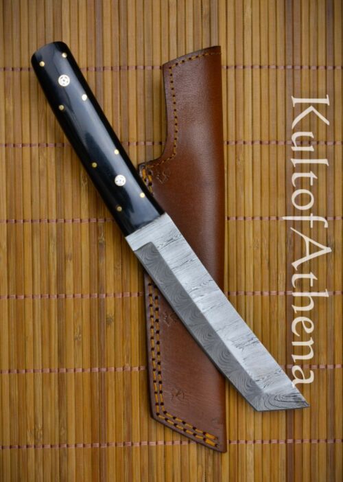 Devil's Edge - Damascus Tanto Blade Dagger - Polished Horn Grip