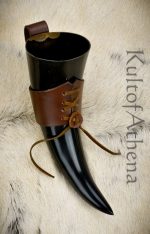 Deepeeka - Leather Viking Drinking Horn Holder with Belt Loop - Brown