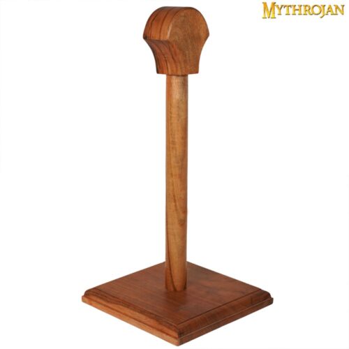 "Mythrojan Wooden Helmet Stand Solid Medieval Roman Viking Helmet Display Stand Mask Display Templar Spartan Cosplay Larp Knight Stand Natural 16"