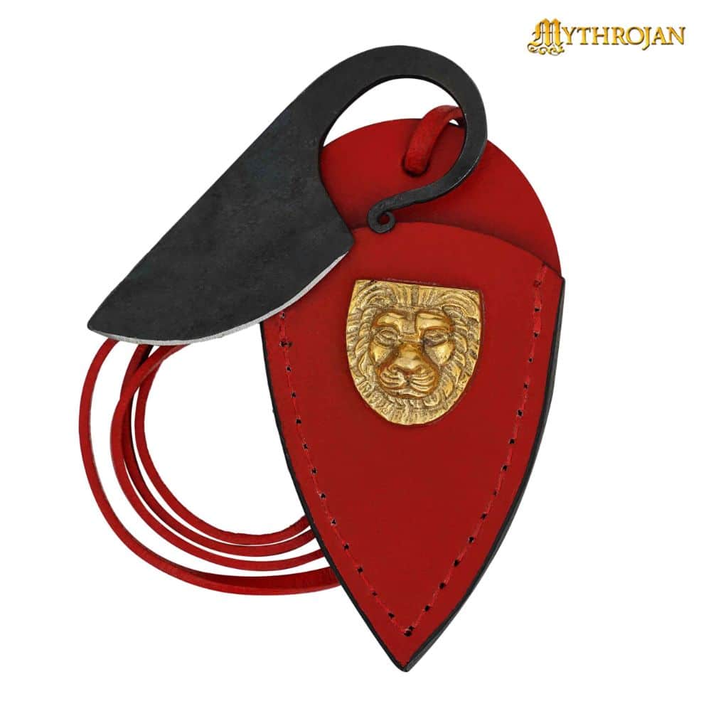 Mythrojan Celtic Ring Knife Hand Necklace Knife WIth Red Leather