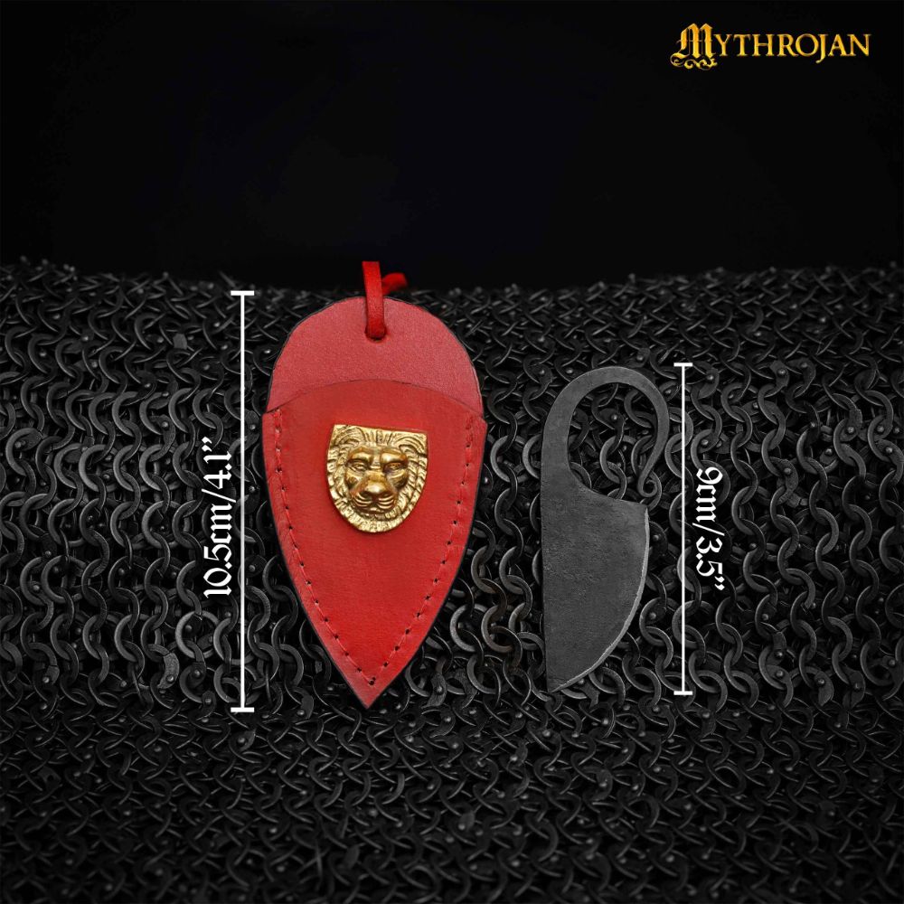 Mythrojan Celtic Ring Knife Hand Necklace Knife WIth Red Leather