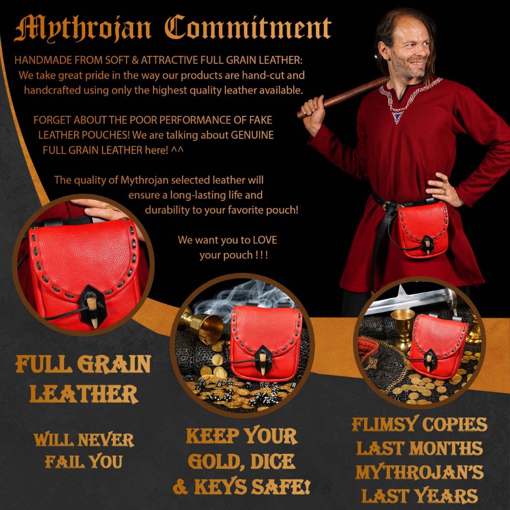 Mythrojan Medieval Small Leather Belt Pouch LARP Renaissance