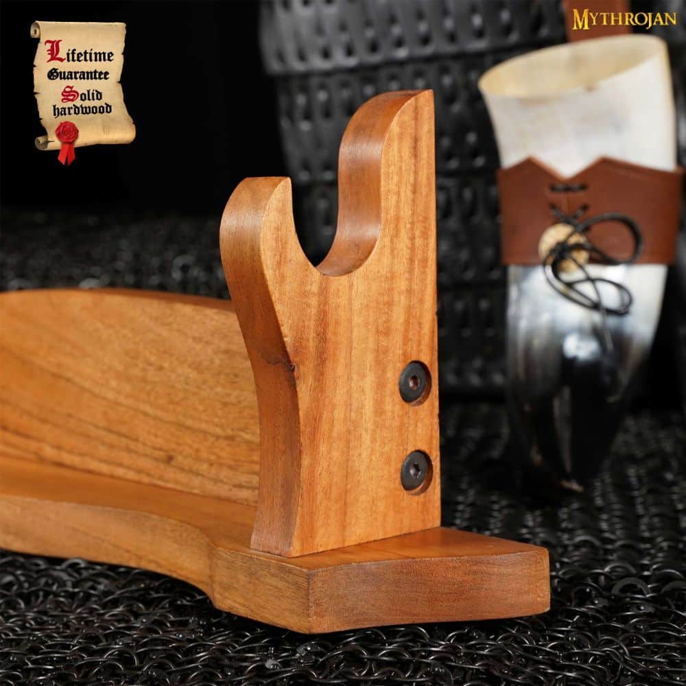 Mythrojan Supporto Espositivo Per Spade In Legno Massello - Rastrelliera Orizzontale Per Katana, Samurai, Gladiator, 1 Livello, 34x14 Cm
