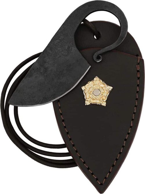 Mythrojan Celtic Ring Knife Hand Forged Necklace Knife Brown Decoration with Leather Sheath