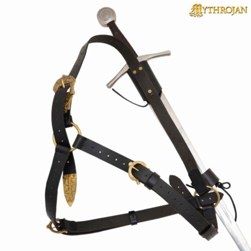 Mythrojan Geralt Back Scabbard, Ideal for LARP Cosplay and Medieval events, Full Grain Leather, Black