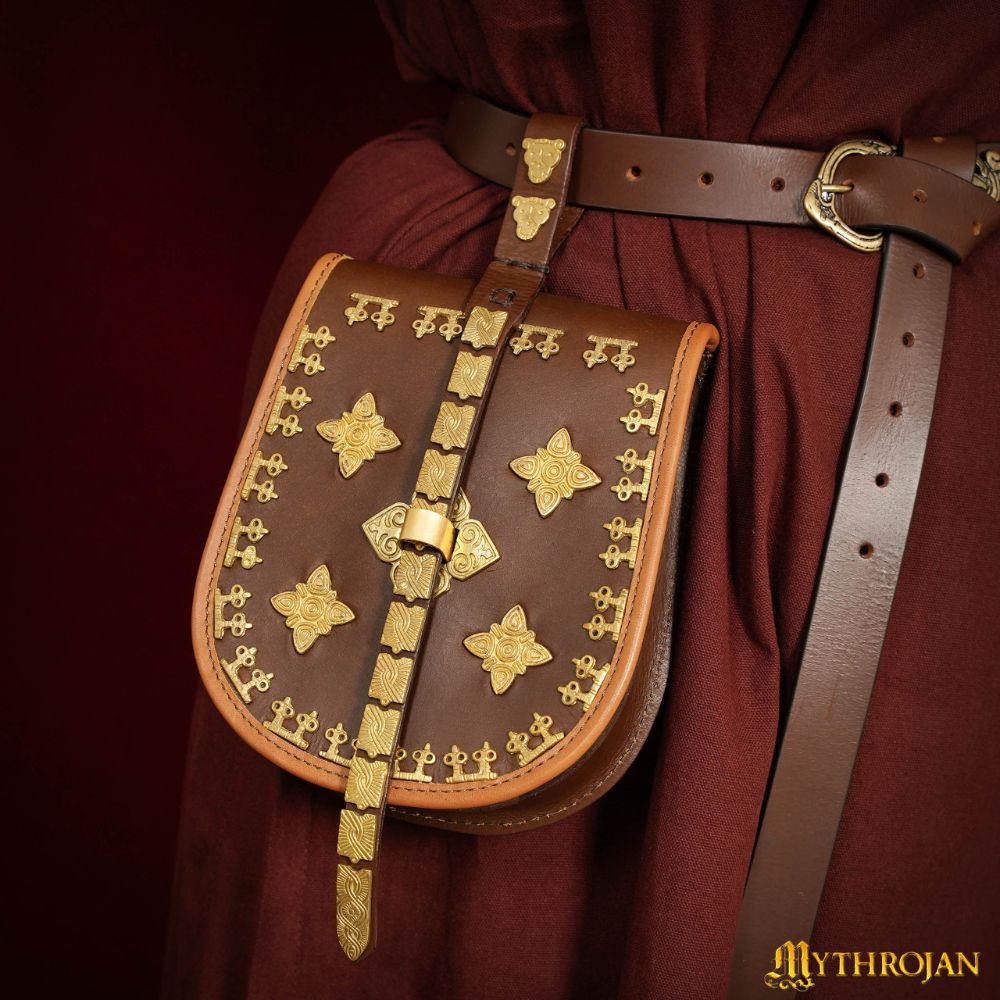 Mythrojan Birka Viking Leather Bag with Brass Norse Embellishment