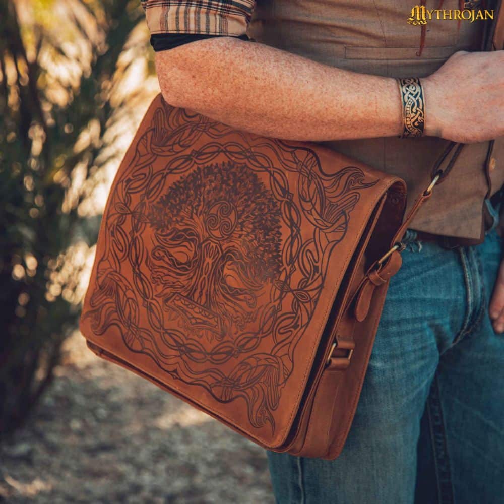 Mythrojan - Leather Laptop Satchel Bag with Norse / Celtic Design