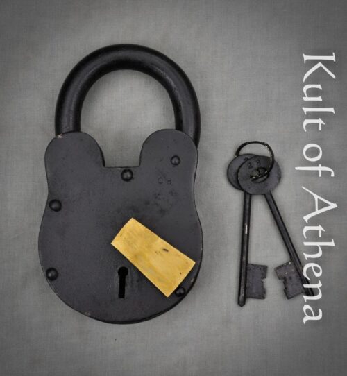 Giant Medieval Iron Padlock with Brass Lockplate