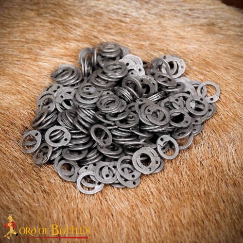 1 kg Loose Chainmail Rings - Mild Steel Dome Riveted Flat Rings with Rivets 18 Gauge / 6 mm - Lord of Battles