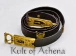 Dark Brown Leather Medieval Belt with Brass Fittings and Eagle Studs - Lord of Battles