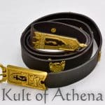 Dark Brown Leather Medieval Belt with Brass Fittings and Eagle Studs - Lord of Battles