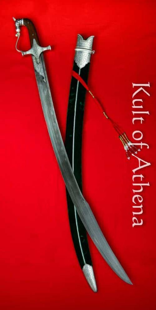 Damascus and Silver Koftgari Indian Horsehead Saber 1