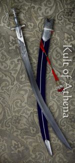 Damascus and Silver Koftgari Indian Talwar with Blue Scabbard 1- Universal Swords