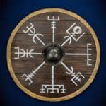 Vegvisir Shield Raw Hide Edging Viking Shield - Deepeeka