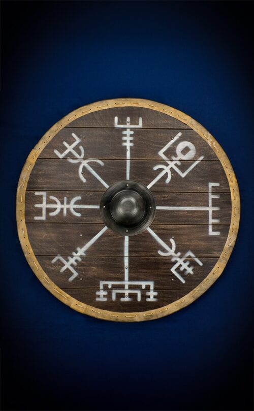 Vegvisir Shield Raw Hide Edging Viking Shield - Deepeeka