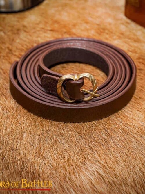 Thin Medieval Belt with Solid Brass Buckle - Brown