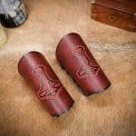Norse Thor's Hammer Mjolnir Leather Bracers Set - Maroon - Lord of Battles