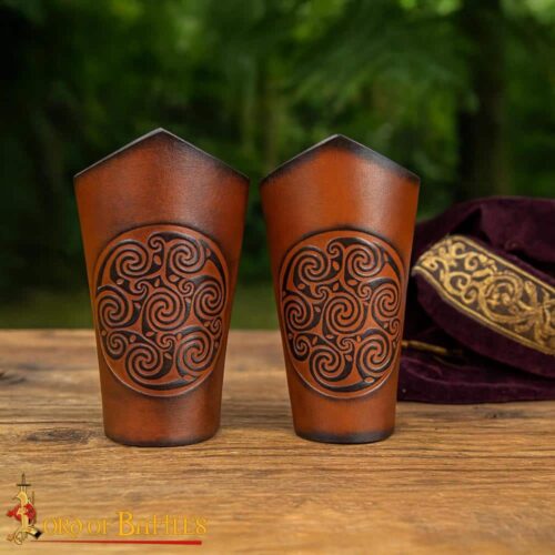 NLA - Celtic Spiral Leather Bracer Set - Brown - Lord of Battles